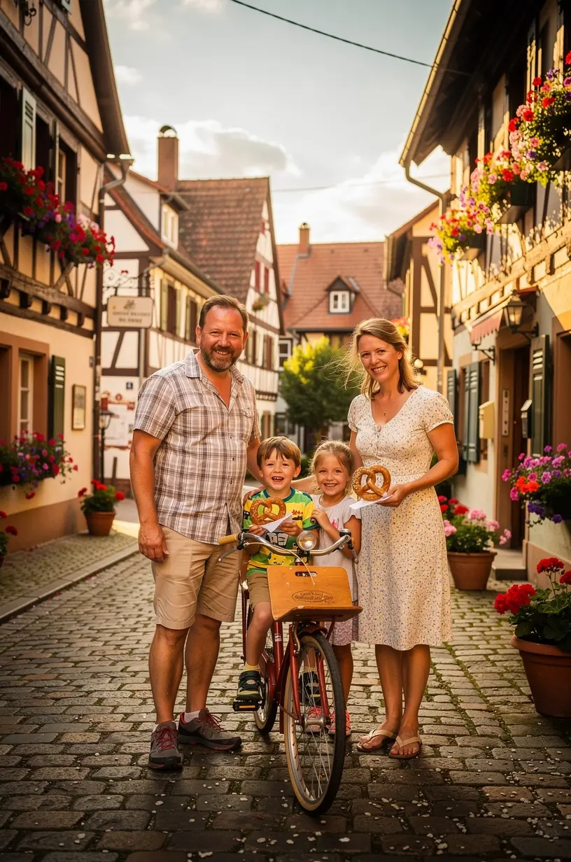 Gemütliche Picknickpause einer Familie in einem ruhigen Park mit praktischen Tagesplänen im Hintergrund.