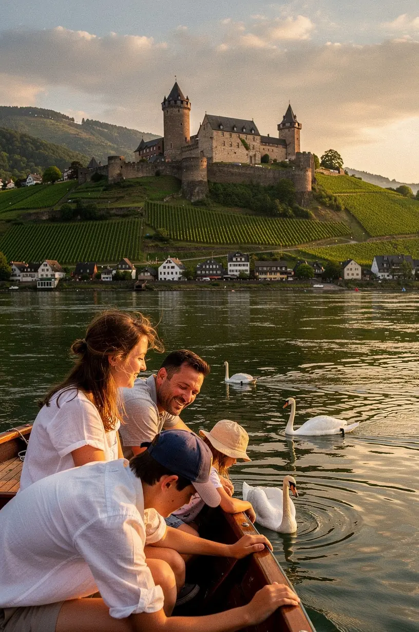 Eltern und Kinder erkunden gemeinsam eine historische Burg mit pädagogisch wertvollen Informationen.